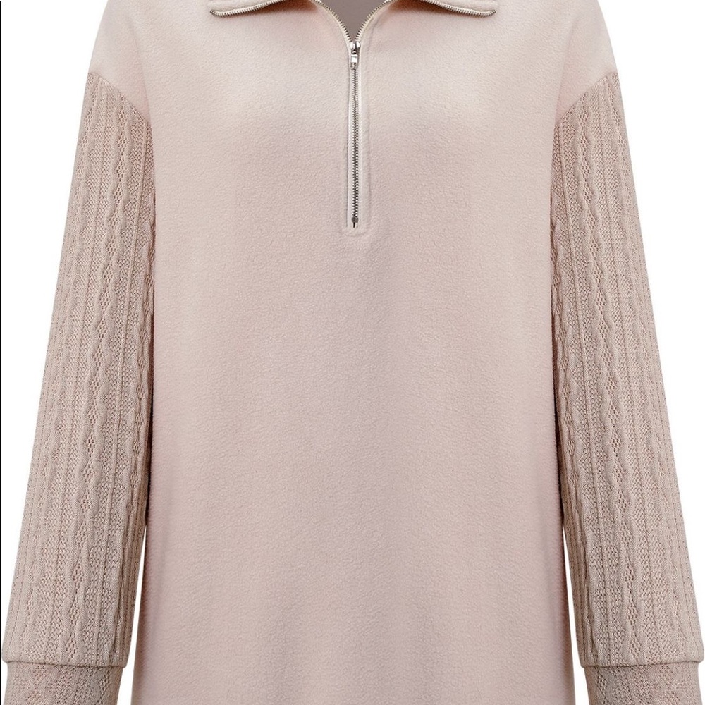 Cream Quarter Zip Dropped Shoulder Spliced Sweatshirt - Picture 6 of 6